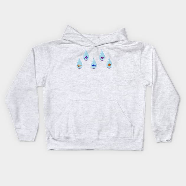 Fish in Rain Drops Kids Hoodie by MoreThanADrop